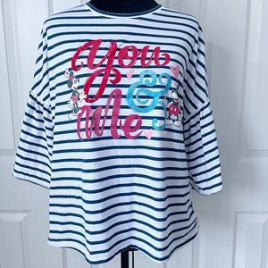 DISNEY Mickey & Minnie Striped Bell Sleeve Blouse Size Medium